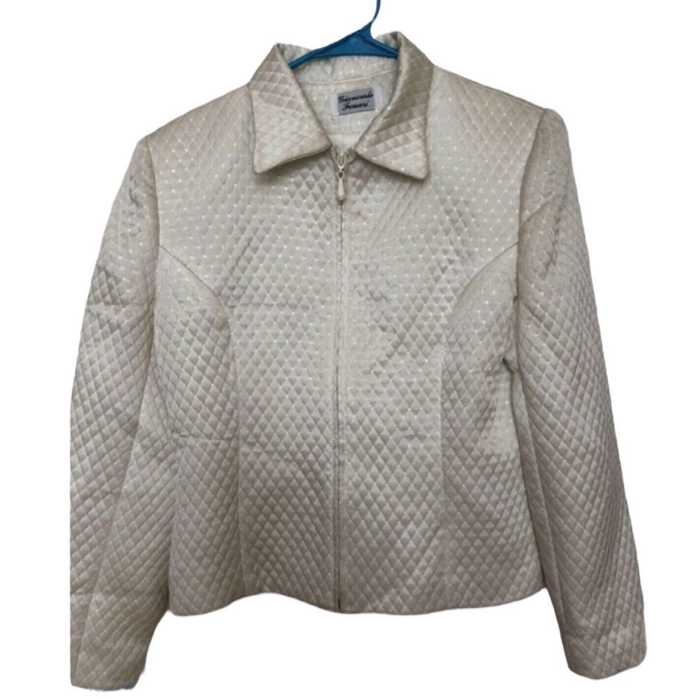 Giancarlo Ferrari Blazer Womens Size 10 Ivory Quilt Jacket‎ Full Zip